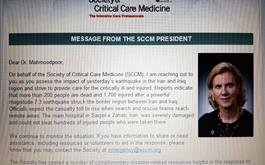 پیام همدردی رئیس انجمن مراقبت های ویژه آمریکا 